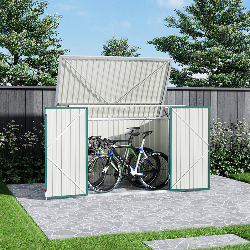 6x3ft Green Lockable Steel Garden Bin Storage Shed – Durable Outdoor Waste Container